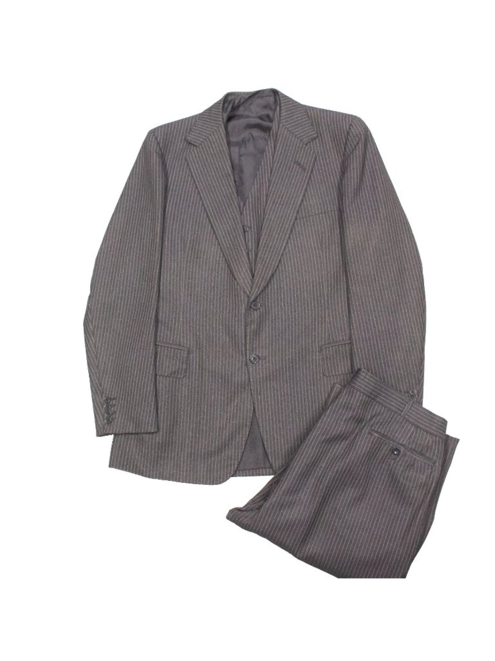 Vintage 3pc Bespoke Savile Row Suit Strickland & Sons Striped Wool 42R 36x31
